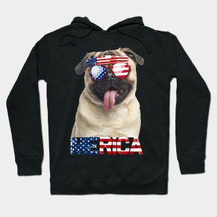 Merica Pugs Dog American Flag 4Th Of July Hoodie